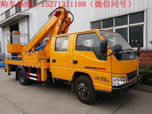 江鈴14米直臂升降車通過(guò)工作臂的伸縮、變幅、回轉(zhuǎn)、升降將作業(yè)人員和作業(yè)工具送到指定的高空作業(yè)位置進(jìn)行高空作業(yè)。